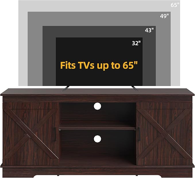 DWVO Farmhouse TV Stands for Living Room, Entertainment Center with Storage, TV Stand for 65 Inch TV with Double Barn Doors & Storage Cabinets, Rustic TV Cabinet Media Console, Espresso