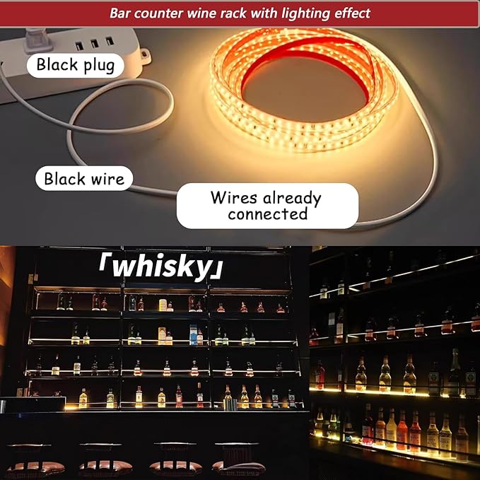 78.7in Wall-Mounted Metal Wine Rack with LED Lights 3-Tier Floating Bar Shelves with Wine Glass Rack Large Wine Bottle Display Rack Hanging Shelf, for Home Bar Decorative (Gold, 200cm/78.7in)