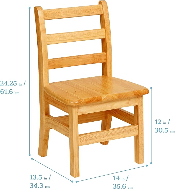 ECR4Kids 24in x 36in Rectangular Hardwood Table and Chair Set, 12in Seat Height, Kids Furniture, Honey