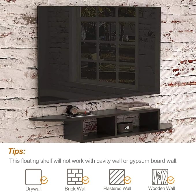 GHC Floating TV Stand, Wall Mounted Entertainment Center and Cabinet Shelf, TV Console with Storage, Media Console for DVD Player, Space-Saving Under TV Shelf for Bedroom, Living Room (Black)
