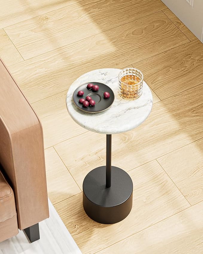 Drink Table Pedestal, Round Side Table, Drink Tables for Small Spaces, Pedestal End Table, Small Pedestal Table (Black)