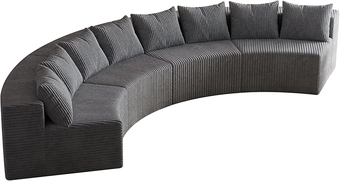 KEIKI Corduroy Curved Sectional Sofa, 4 Seater Symmetrical Modular Semi Circular Couch, Deep Seat Tufted Corner Sofa for Living Room, Lobby, Gray