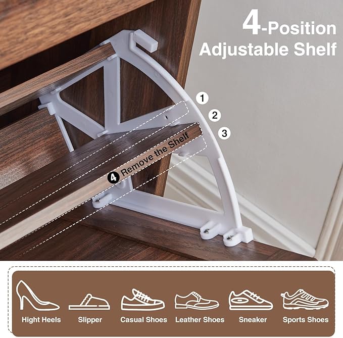 Shoe Storage Cabinet,Farmhouse Shoe Organizer with 4 Flip Drawers & Barn Door Design,Freestanding Hidden Slim Narrow Shoe Rack Cabinet for Entryway,Foyer,Hallway,Walnut