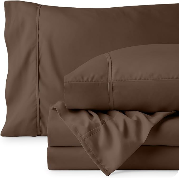 Bare Home Queen Sheet Set - Luxury 1800 Ultra-Soft Microfiber Queen Bed Sheets - Double Brushed - Deep Pockets - Easy Fit - 4 Piece Set - Bedding Sheets & Pillowcases (Queen, Cocoa)