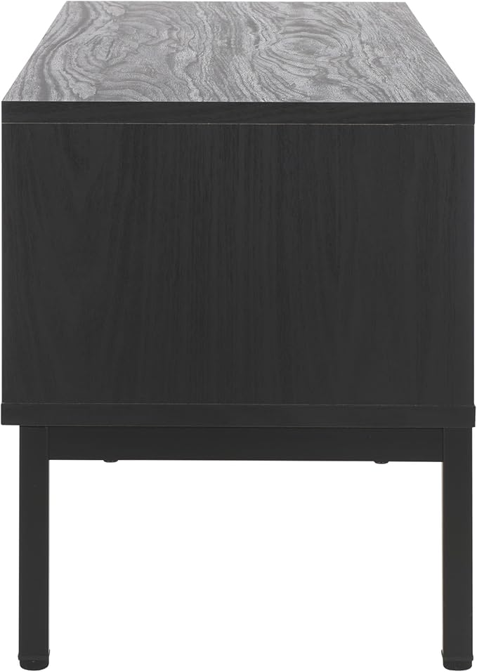 SAFAVIEH Lylia TV Stand for up to 55" Flatscreen – Black with Black Legs & Gold Handle, 1 Sliding Door, 1 Open Shelf, Entertainment Media Console (MED9617B)
