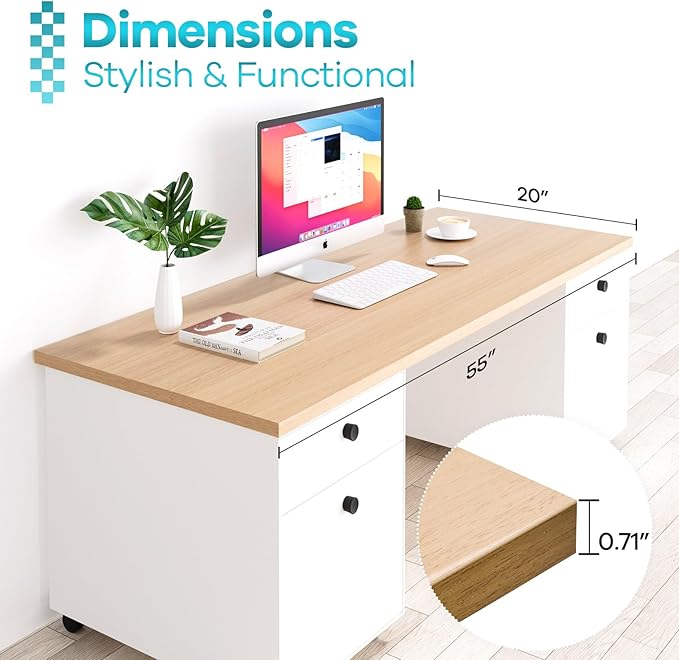 Kaboon Universal Tabletop 55"x20", Solid One-Piece Melamine Table Top, Double Desk L-Desk DIY, Home and Office, Light Walnut