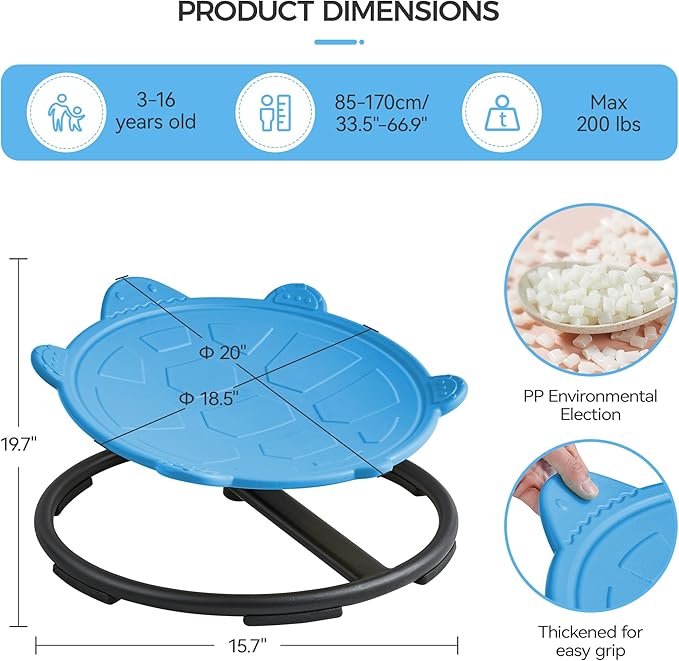 Swivel Chair for Kids, 360° Spinning Seat, Toddler Sit and Spin Wobble Chair, Sensory Balance Toys, Autism ADHD Chairs, Play Equipment Relief Motion Sickness for Boys Girls (Blue)
