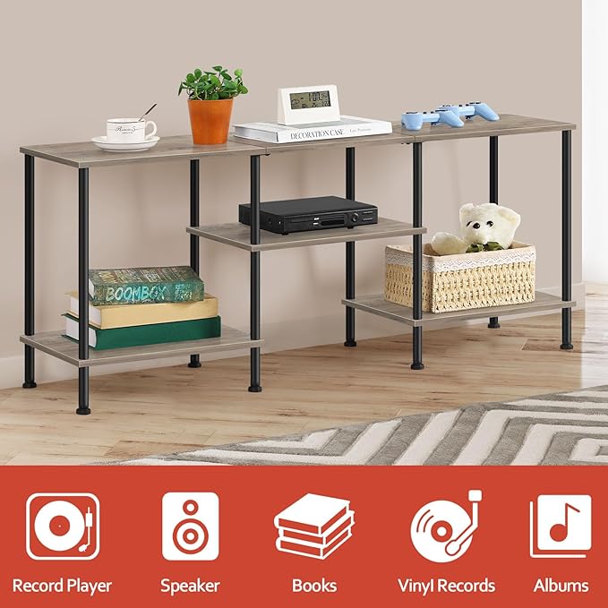 OYEAL 50 inch TV Stand for Living Room Farmhouse Entertainment Center with Storage Shelves 3 Tier TV Console Table Media Cabinet for 50 43 40 32 Inch TV, Rustic Grey
