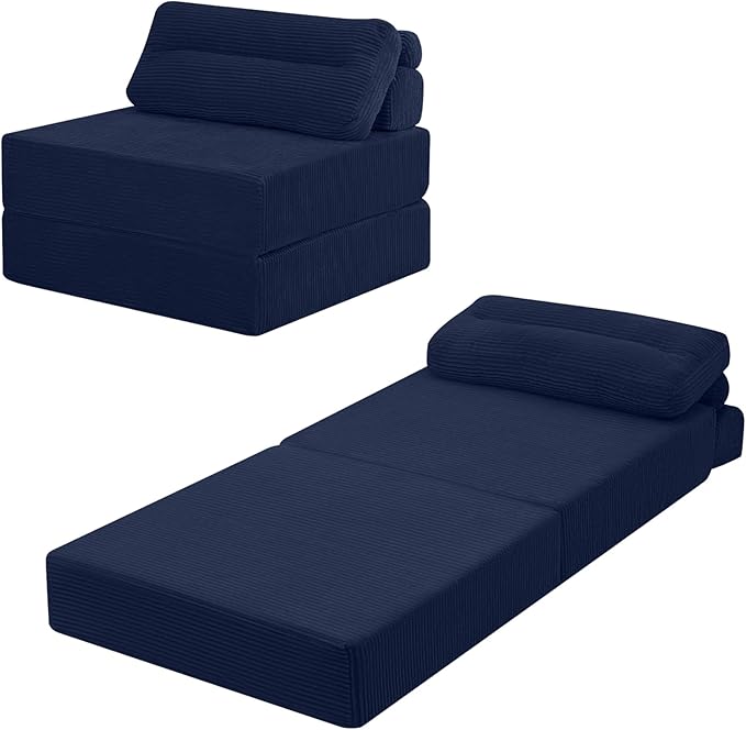 MeMoreCool Instant Guest-Ready Comfort — Convertible Folding Sofa Bed Chair with Pillow for Small Spaces & dorms, Removable Machine-Washable Cover, no Assembly, Space-Saving Floor futon, Navy