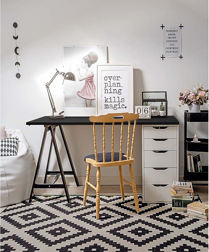 Kaboon Universal Table Top 23.62" D x 55" W, Solid One-Piece Desktop, Wood Countertop, Reversible Laminate Top, Double Desks, L-Desk DIY, for Home and Commercial, Black
