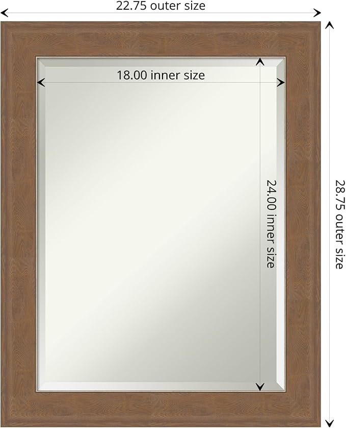 Amanti Art Brown Wall Mirror 29x23 Alta Medium Brown Rectangle Bathroom Mirror for Wall Decor Living Room, Medium Rustic Farmhouse Frame, Hangs Horizonally and Vertically, Bathroom Decor, Beveled Edge