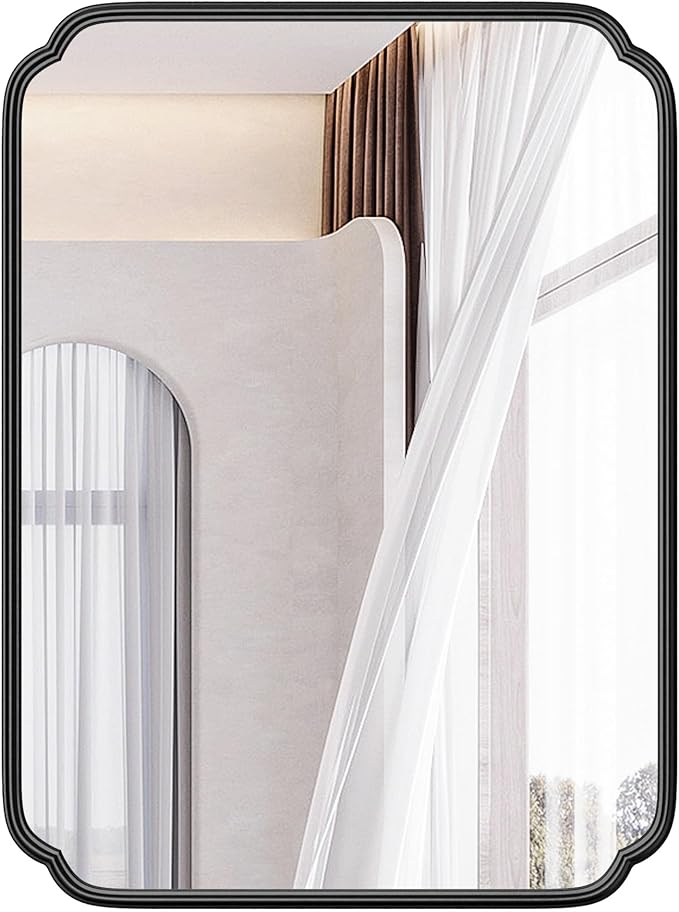 28"x36" Black Bathroom Mirror with Rustproof Metal Frame, Modern Rounded Corner Wall Mirror for Vanity Over Sink, Horizontal/Vertical Hanging