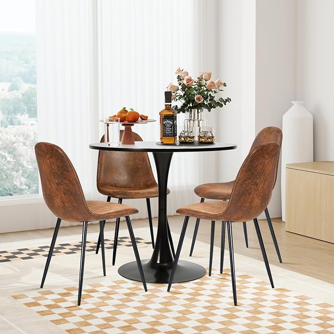 FurnitureR Dining Chairs Set of 4, Mid-Back Armless Side Chairs with Suede Upholstery and Sturdy Metal Legs, Comfortable Accent Seating for Kitchen, Dining Room, Café, Living Room, Bedroom, Brown