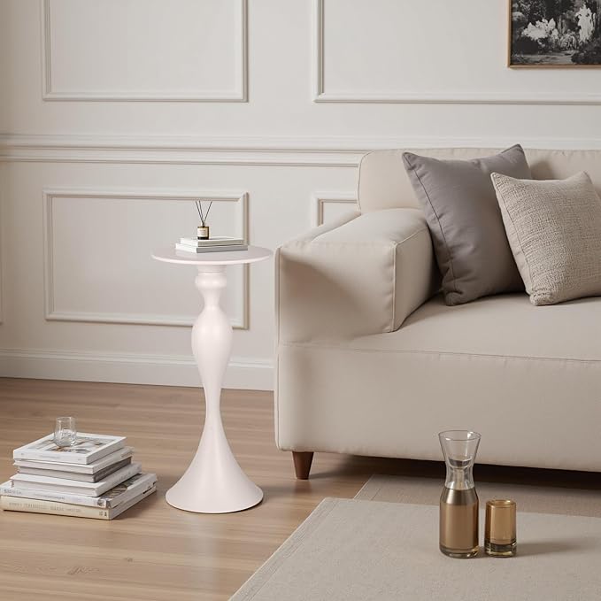 Small Accent Meatl Side Tables,Metal Round Martini Table,Vintage Side End Table for Small Space Living Room, Bedroom,White