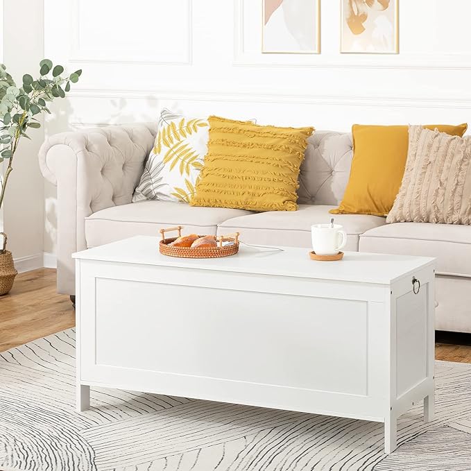 HOOBRO Toy Box, Retro Wooden Look Storage Chest with Safety Hinge, Entryway Storage Bench Supports 220 lb, 39.4 x 15.7 x 18.9 Inches Toy Chest Organizer, Easy Assembly (White)