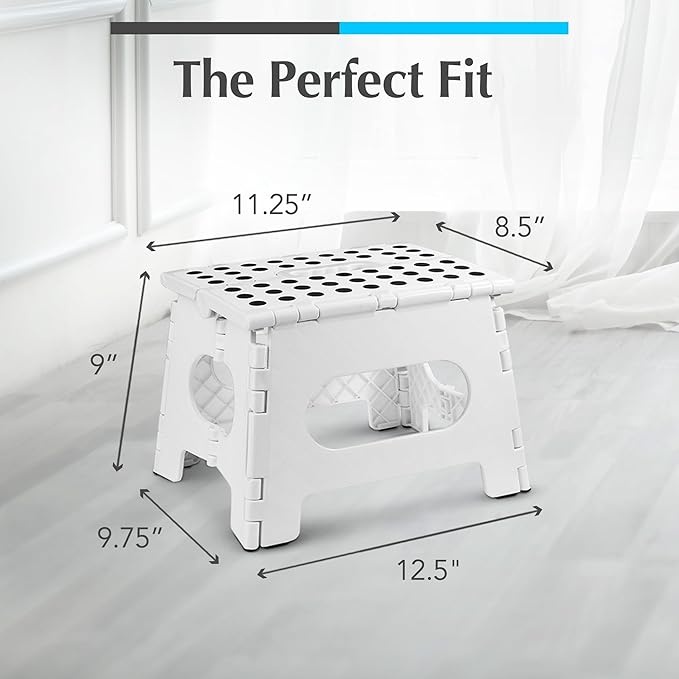 Handy Laundry Folding Lightweight Step Stool - Sturdy Enough to Support Adults and Safe Enough for Kids - Opens Easy with One Flip. Great for Kitchen, Bathroom or Bedroom (White)