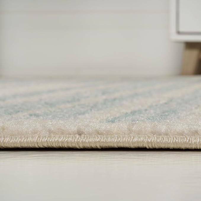 JONATHAN Y Khalil Modern Berber Stripe Cream/Turquoise Indoor Area Rug, 5x8, Contemporary, Bohemian, Easy-Cleaning for Living Room, Bedroom, Kitchen, Pet Friendly, Non-Shedding (MOH207B-5)
