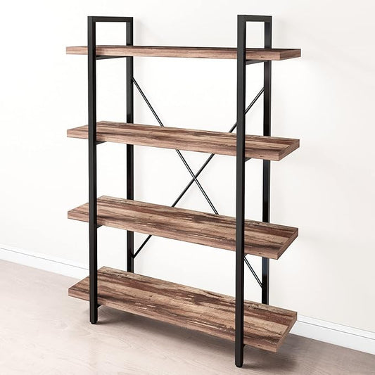 45MinST 4-Tier Vintage Industrial Style Bookcase/Metal and Wood Bookshelf Furniture for Collection,Vintage Brown, 3/4/5 Tier (4-Tier)