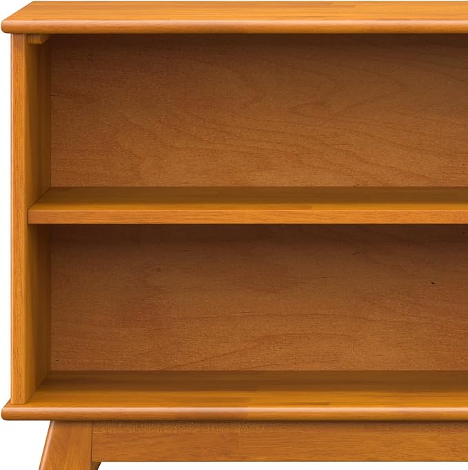 SIMPLIHOME Draper Bookcase - 30 inch Tall Solid Hardwood Low Bookshelf in Teak Brown, Mid-Century Modern Storage for Living Room, Study Room or Office with Tapered Legs and Wide Open Shelves