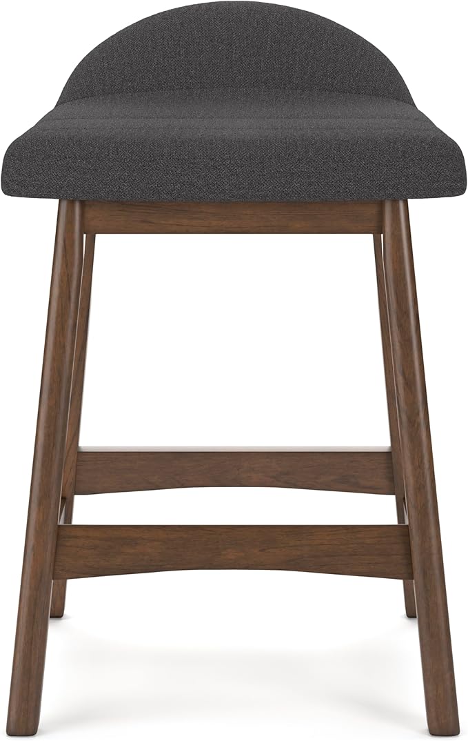 Signature Design by Ashley Lyncott Contemporary 28.5" Counter Height Upholstered Bar Stool with Foam Cushion, 2 Count, Charcoal & Brown