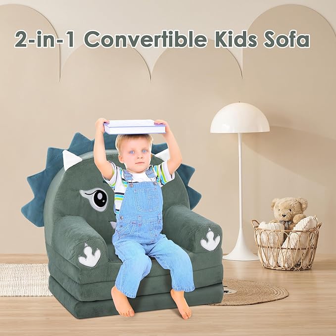 Kids Couch Comfy Foldable Kids Sofa to Lounger 2 in 1 Toddler Chair Plush Baby Sleeper Chair for Playing and Napping, Birthday Gifts for Boys and Girls