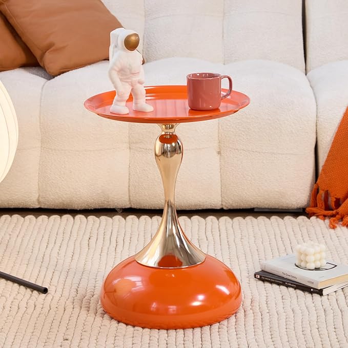 Stylish Hourglass Side Table - Contemporary Design for Living Rooms, Cafes, Dining Areas, Bedrooms, and Outdoor Spaces - Perfect Accent Piece for Any Decor (2, Hermes Orange)