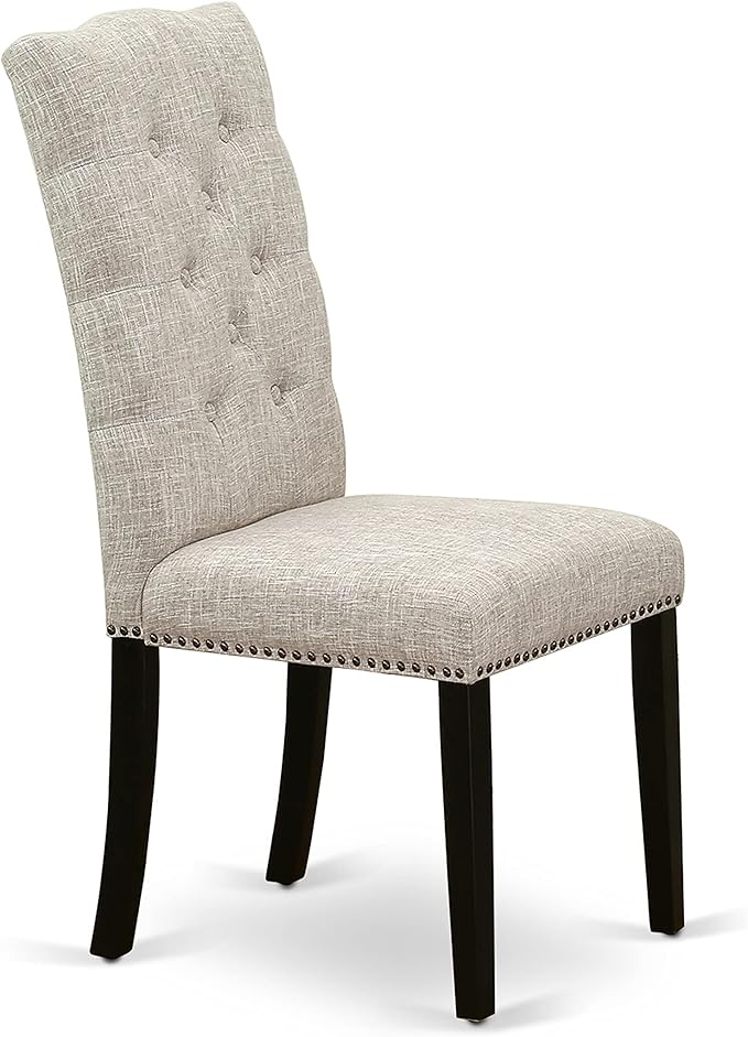 East West Furniture X677EL635-7 7 Piece Dining Table Set Consist of a Rectangle Kitchen Table with X-Legs and 6 Doeskin Linen Fabric Parson Dining Room Chairs, 40x72 Inch, Multi-Color