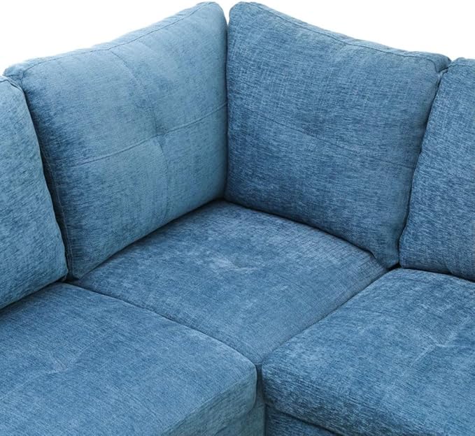 Blue L-Shaped 3-Piece Flannel Sofa with Storage Ottoman Set, Sectional Couch Sofa Set for Living Room, Office, Small Space