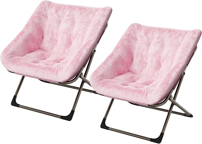Comfy Chair for Adults, Foldable Living Room Chairs, Soft Faux Fur Folding Lounge for Bedroom Living Room Dorm Rooms, Flexible Reading Chair for Teens (2, Pink, Extra Large)