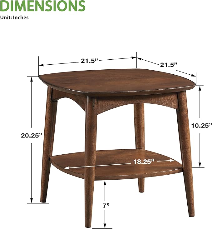 OSP Home Furnishings Copenhagen Mid-Century Moderm Accent Table with Storage Shelf, Walnut Finish