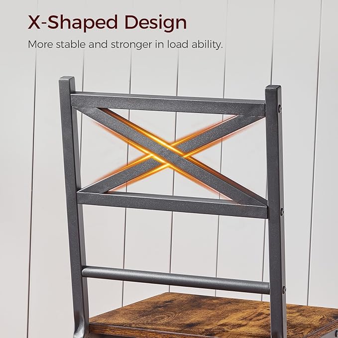 Dining Chair Set of 4, Rustic Wooden Kitchen Chairs with Backrest, Farmhouse Dining Chairs for Kitchen, Industrial Style Chair with Metal Frame, Easy Assembly, Rustic Brown TBHR1001S4