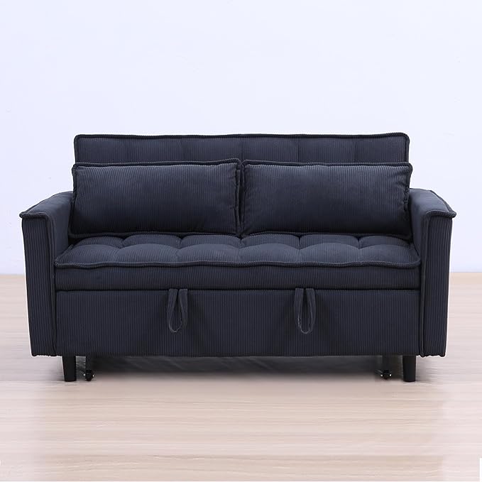 Ball & Cast Convertible Sleeper Sofa Bed,Convertible Pull Out Couch with 2 Pillows,Adjustable Backrest & Side Pocket,Loveseat Futon Sofa Bed for Living Room,Apartment,Corduroy Fabric,Dark Gray,54"