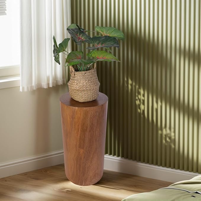Athaliah Wooden Tree Stump End Table, 23.25" Paulownia Wood Hand Carved Rustic Wood Side Table, Wood Stump for Plant Stand Decor Nightstands Stool Indoor Outdoor