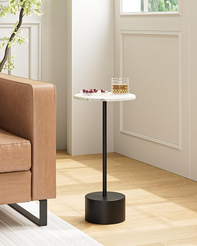 Drink Table Pedestal, Round Side Table, Drink Tables for Small Spaces, Pedestal End Table, Small Pedestal Table (Black)