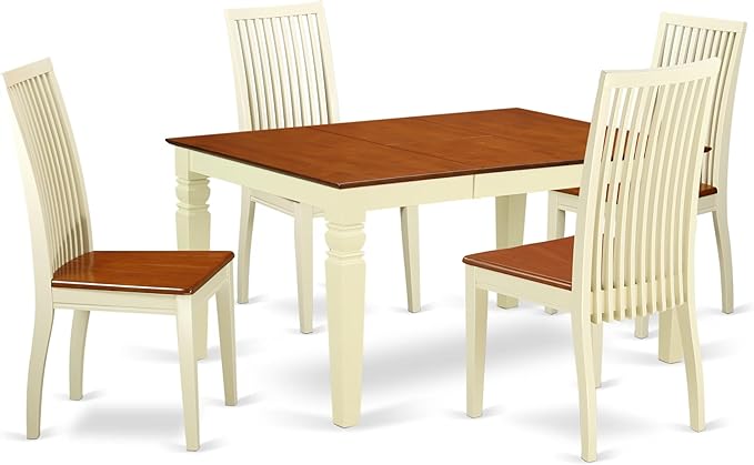 East West Furniture WEIP5-BMK-W 5 Piece Dining Set Includes a Rectangle Dining Table with Butterfly Leaf and 4 Kitchen Chairs, 42x60 Inch, Buttermilk & Cherry