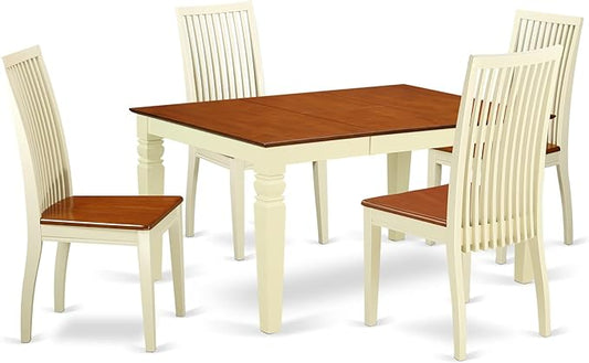 East West Furniture WEIP5-BMK-W 5 Piece Dining Set Includes a Rectangle Dining Table with Butterfly Leaf and 4 Kitchen Chairs, 42x60 Inch, Buttermilk & Cherry