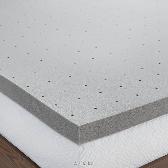 Lucid 3 Inch Ventilated Bamboo Charcoal Memory Foam Mattress Topper - Twin XL Mattress Topper
