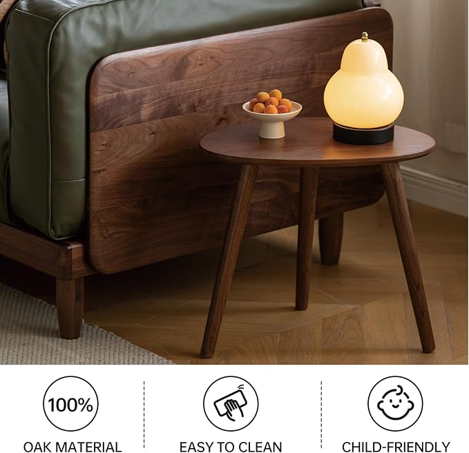 Small Oval Coffee Table, 19.7'' Small Mid Century Modern End Table for Living Room, 100% Solid Oak Wood Side Table, Minimalist Display Center Table(Walnut Color, 19.68" Wx13.38 Dx17.71 H)