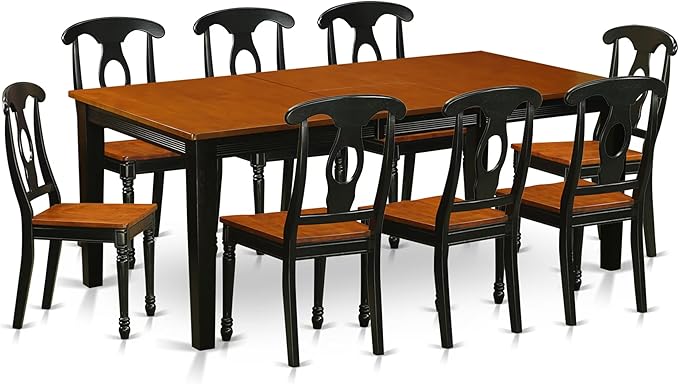 East West Furniture QUKE9-BCH-W 9 Piece Dining Room Furniture Set Includes a Rectangle Kitchen Table with Butterfly Leaf and 8 Dining Chairs, 40x78 Inch, Black & Cherry