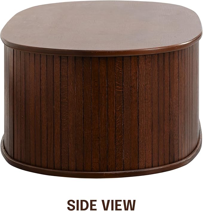 NTC Stream Coffee Table, Modern Oval Wooden Center Table with Vertical Groove Design, Stylish Living Room Decor, Contemporary Minimalist Style for Home and Office, Easy Assembly - Dark Walnut