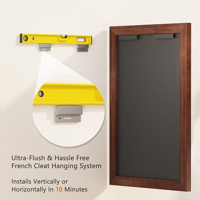 VocalStar Rustic Wood Framed Mirror 24 x 32 Inch, Natural Dark Brown Wooden Rectangle Bathroom Vanity Wall Mirror for Farmhouse Boho Decor, 1/4-inch Shatterproof Glass | Waterproof