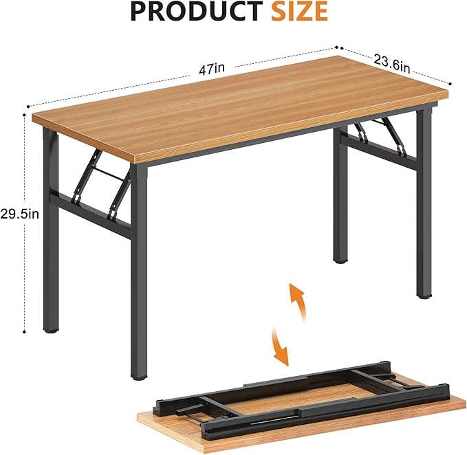 Folding Desk, 47 inch No Assembly Folding Desks for Small Spaces, Sturdy Foldable Computer Desk, Functional Home Office Desks, Study Writing Desk Office Table Workstation for Home Office Outdoor