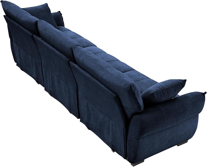 Modern Chenille Fabric 3-Seat Sofa w/ 2 Pillows, Premium Upholstery Living Room Couch with Tufted Backrest & Comfortable Armrests and High-Resilience Memory Foam Cushions,Blue