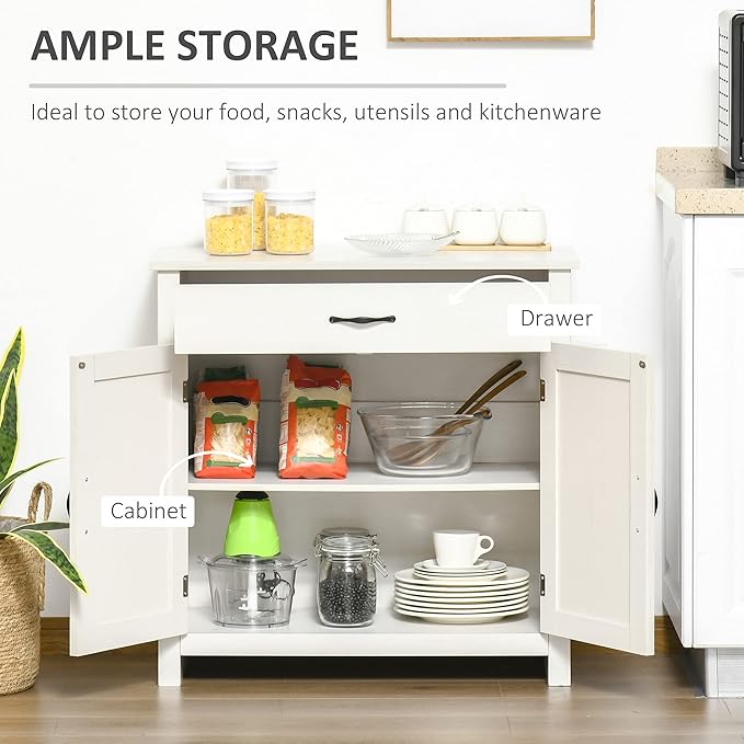 HOMCOM Farmhouse Sideboard Buffet Cabinet, Barn Door Coffee Bar Cabinet with Drawer and Adjustable Shelf, for Living Room, Entryway, White Wash