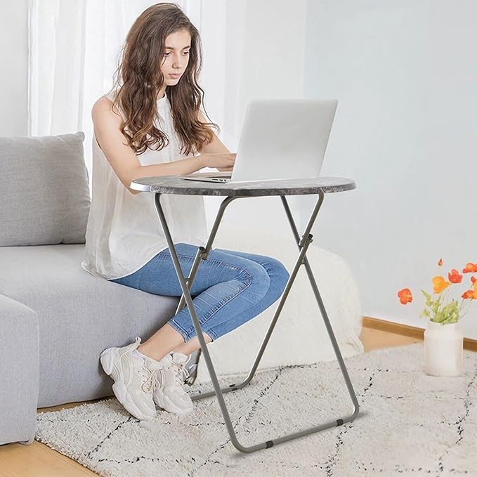 TV Tray Table, Portable TV Dinner Table for Eating, Small Foldable Round Table, TV Side Trays Table Set of 2, Snack Table for Couch, Living Room, Outdoor, Small Space (Black Marble, 2Pcs)