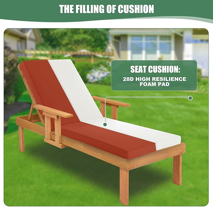 Chaise Lounge Cushions Outdoor Set of 4 - Waterproof and Fade Resistant Sun Lounger Replacement Cushions - Patio Lounger Pads with Removable Cover for Pool, Deck, 80 x 26 x 3 Inch, Rust