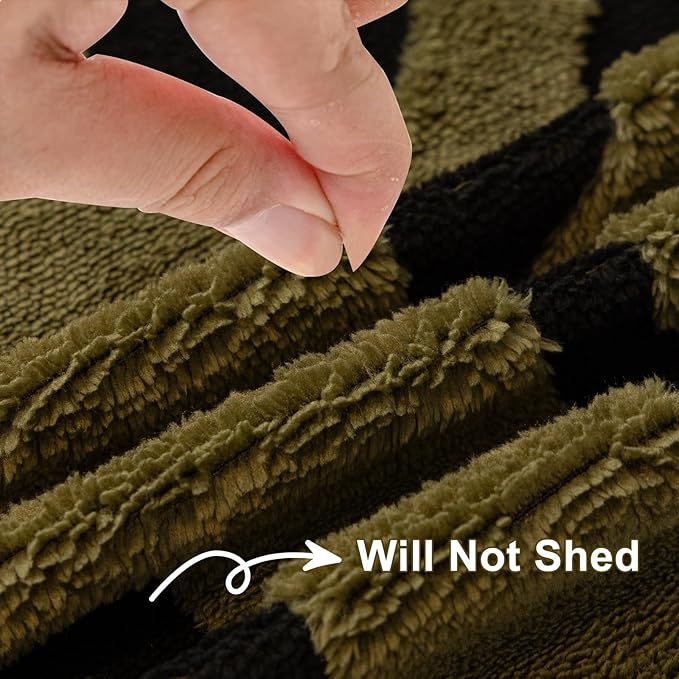 HANDONTIME Olive Green Sofa Covers for Sectional Sofa Boho Couch Cover for Dogs Christmas Green Throw Couch Cover Shu Velveteen Black Loveseat Covers Short Plush L Shaped Cover Washable, 71" X118"