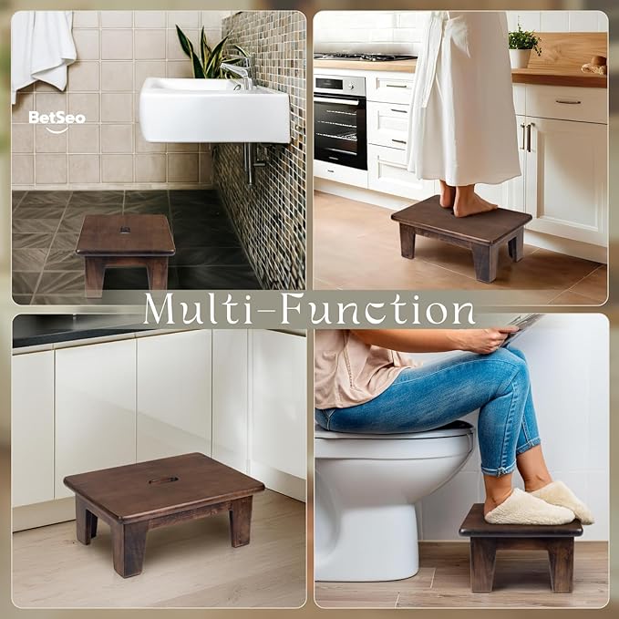 Wooden Step Stool (16.5" D x 12" W x 6.5" H) No Assembly Needed, Bed Steps for High Beds for Adults - Natural Solid Wood One Step Stool, Heavy Duty- Holds up to 600Lbs- Perfect Safety (Walnut Color)