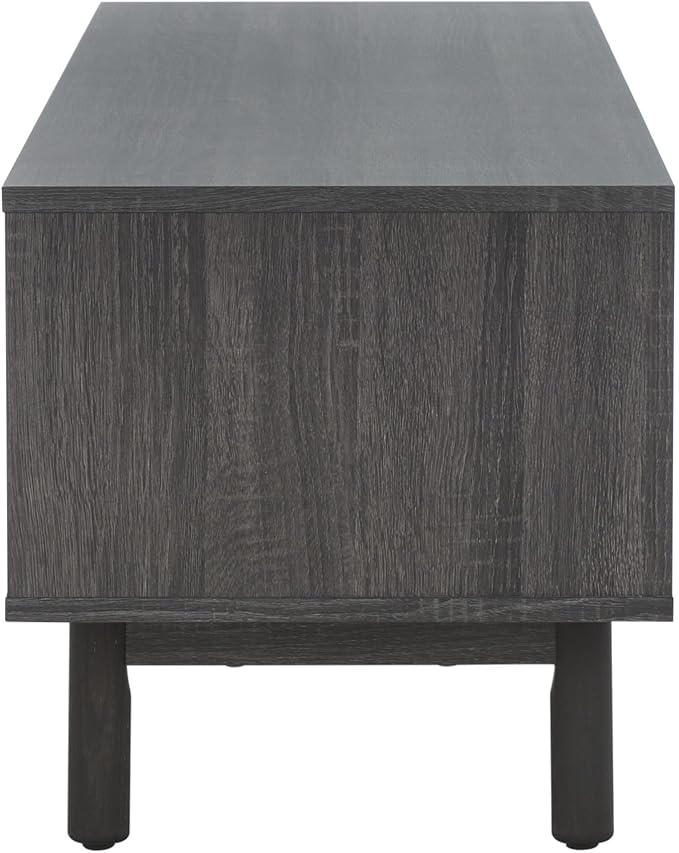 SAFAVIEH Aino TV Stand for up to 60" Flatscreen – Distressed Black, 2 Sliding Doors with Interior Storage, 1 Open Shelf, Entertainment Media Console (MED9619E)