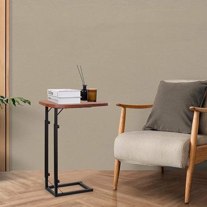 Premium Adjustable C-Shaped End Table for Couch, Mini Side Tables for Sofa, Small Coffee Table with Metal Frame, Beautiful and Practical Sidekick for Your Living Room, Bedroom, Bedside, Rustic Brown